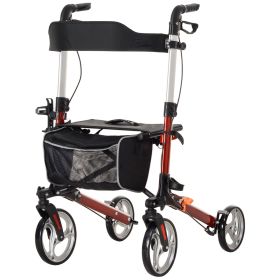 Lightweight Folding Rolling Walker with Large Seat, Back, Adjustable Handle, Bag, Dual Brake, Cane Holder, Red Lightweight Folding Rolling Walker with Large Seat, Back, Adjustable Handle, Bag, Dual Brake, Cane Holder, Red